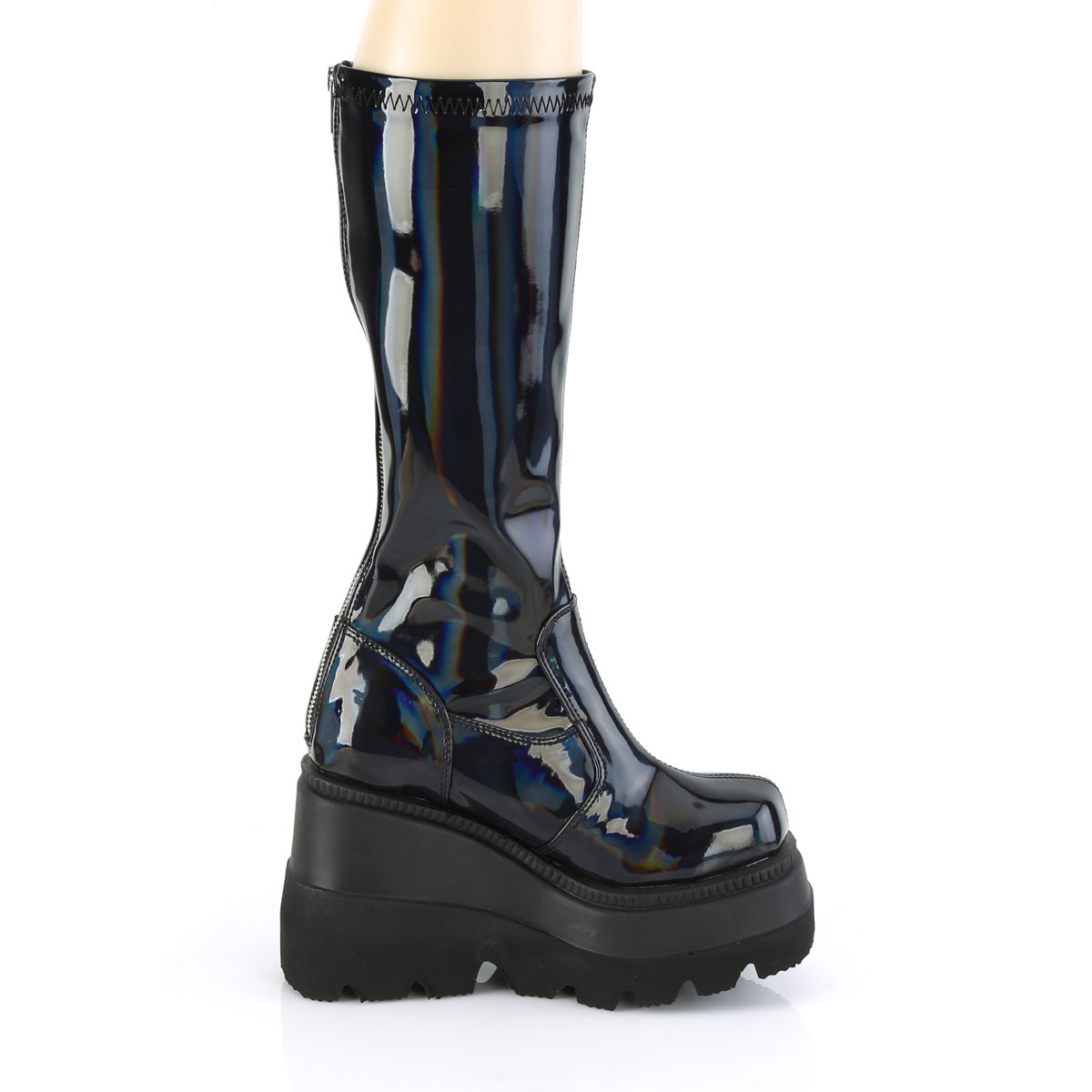 DemoniaCult Frauenstiefel SHAKER-65 Stretch Blk Pat Holo