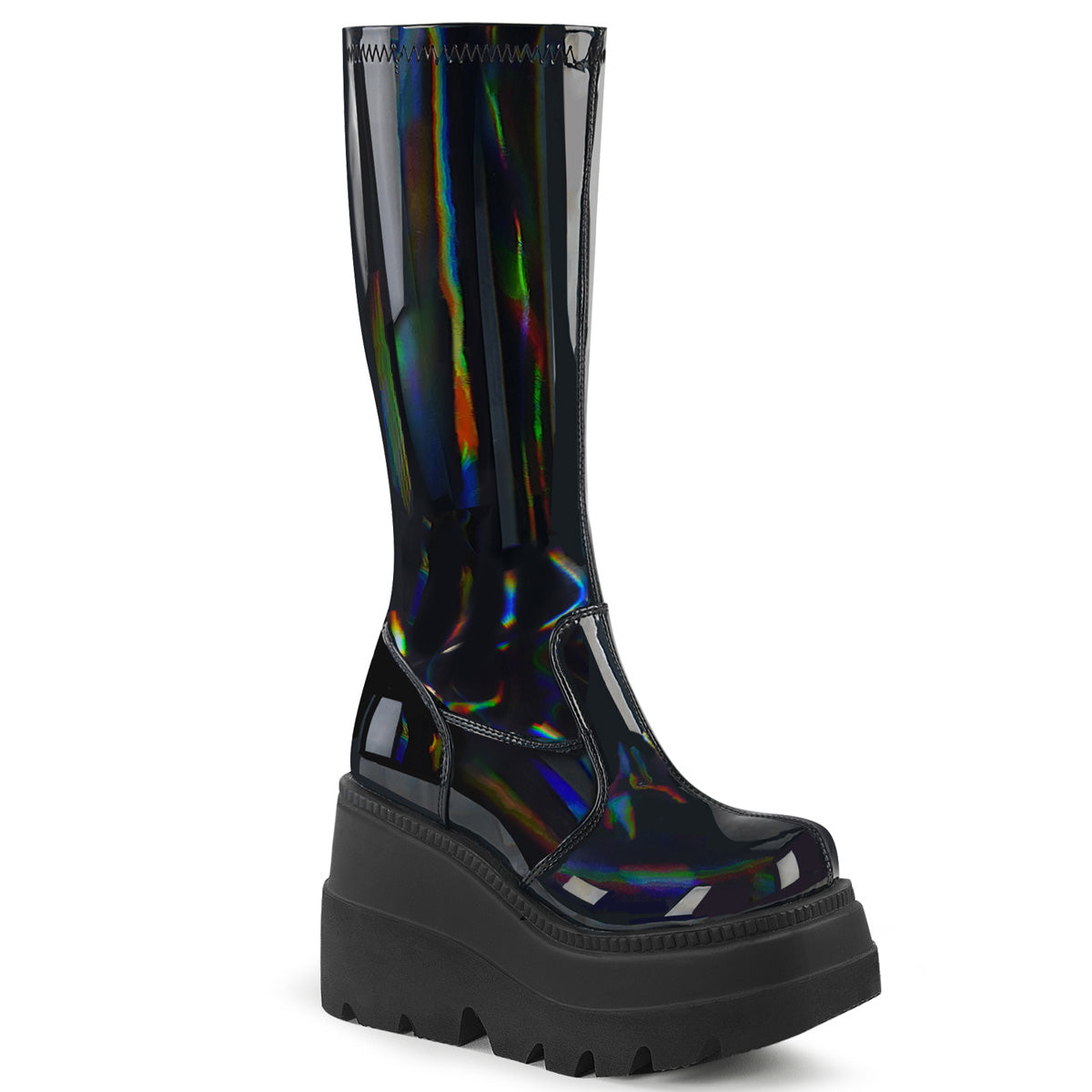 DemoniaCult Frauenstiefel SHAKER-65 Stretch Blk Pat Holo