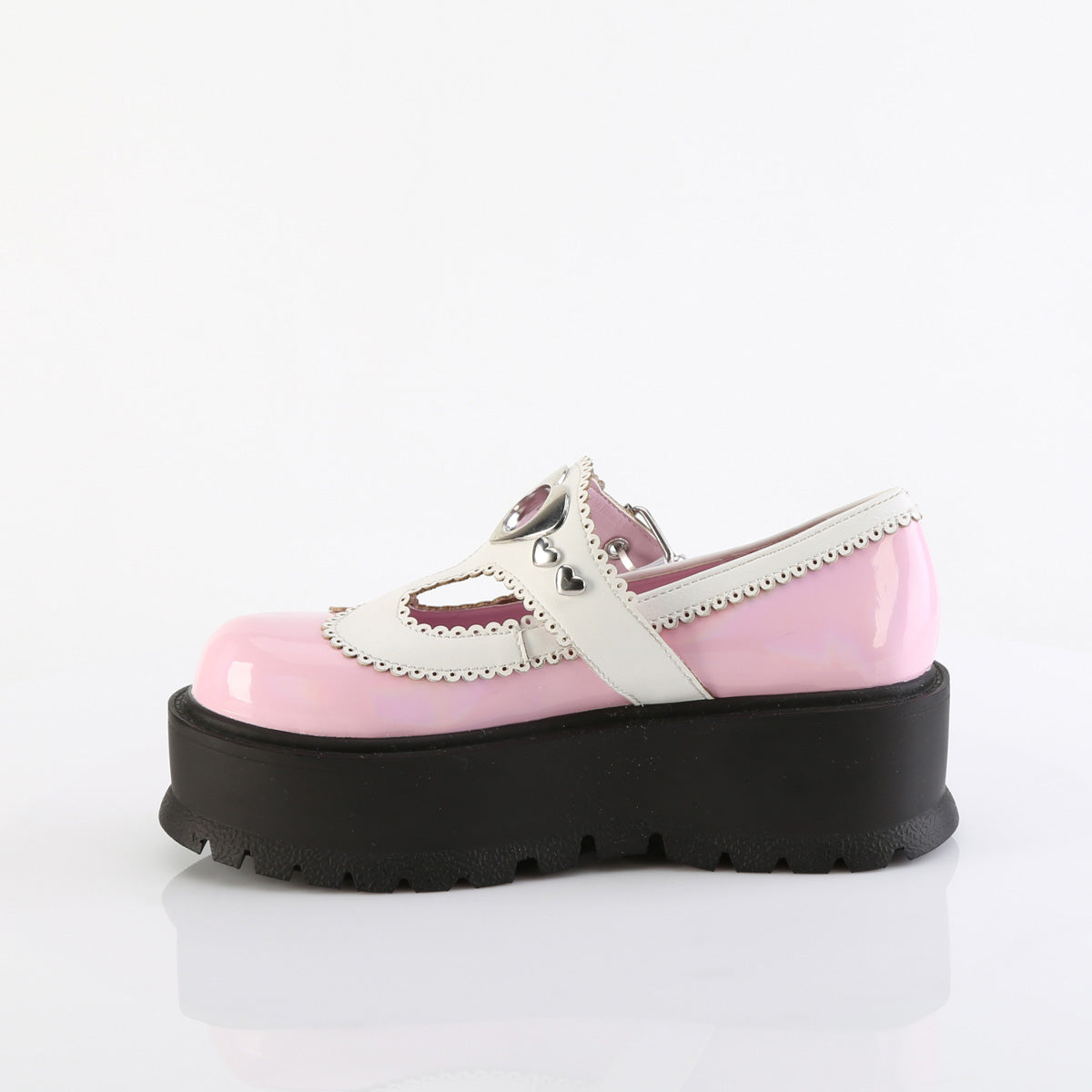 DemoniaCult   SLACKER-23 B. Pink Holo Pat-Wht Vegan Leder