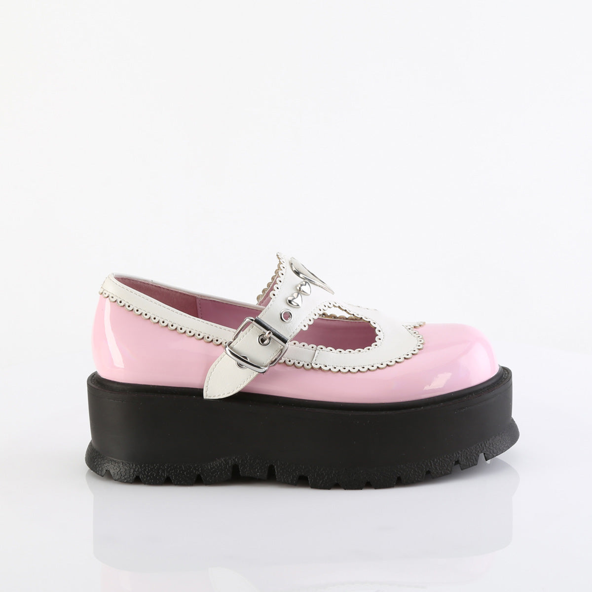 DemoniaCult   SLACKER-23 B. Pink Holo Pat-Wht Vegan Leder