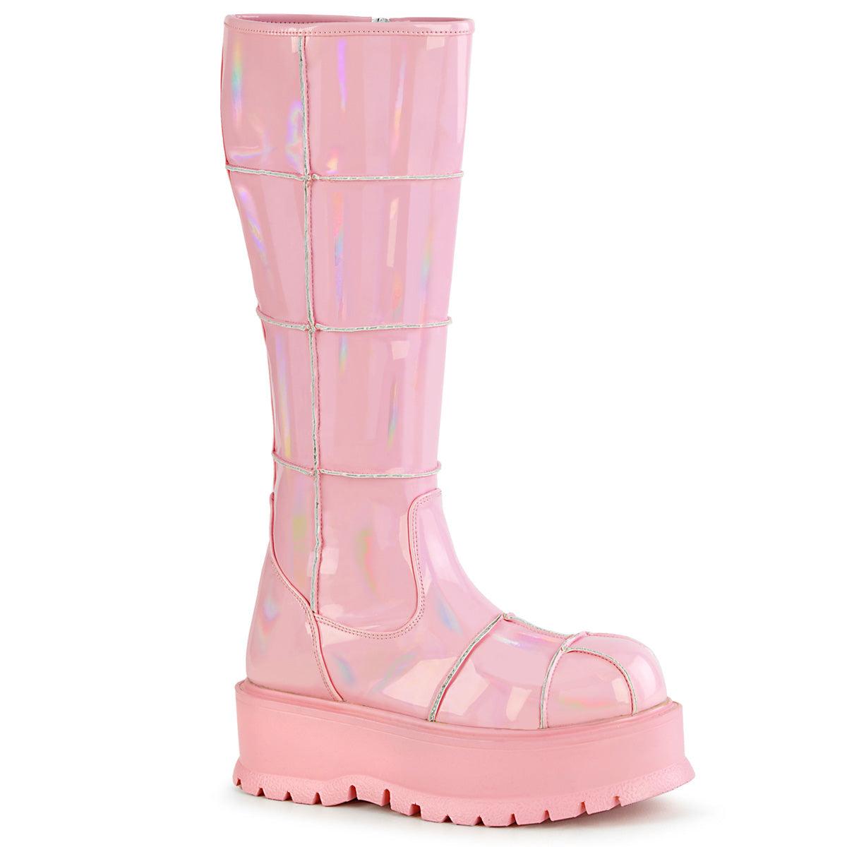 DemoniaCult Frauenstiefel SLACKER-230 B. Pink Hologramm Pat