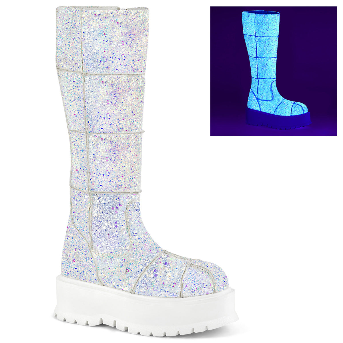 DemoniaCult Frauenstiefel SLACKER-230 WHT Multi Glitter