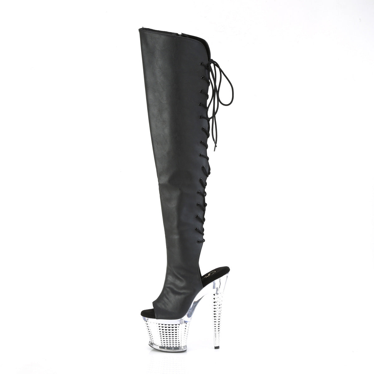 Pleaser  Boots SPECTATOR-3019 Blk Faxur Leather/Clr-Slv Chrome