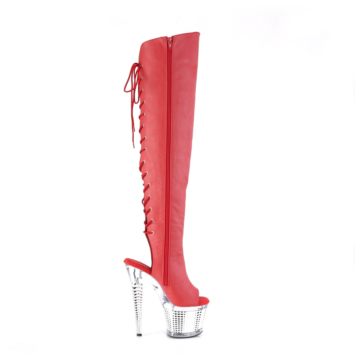 Pleaser  Stiefel SPECTATOR-3019 Rotes Faux-Leder / CLR-SLV-Chrom