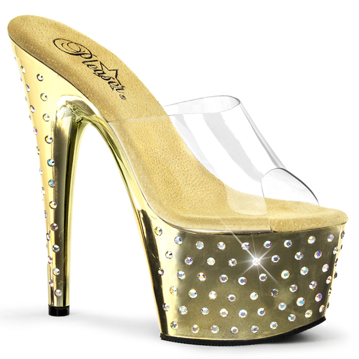 Pleaser Damen Sandalen STARDUST-701 CLR / GOLD CHROME