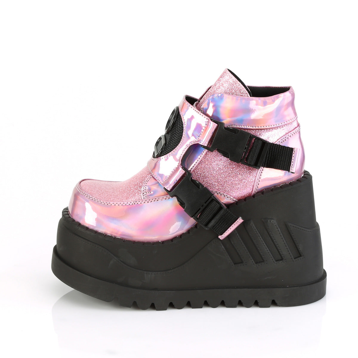 DemoniaCult Damenknöchelstiefel STOMP-15 Pink Hologramm-Glitter