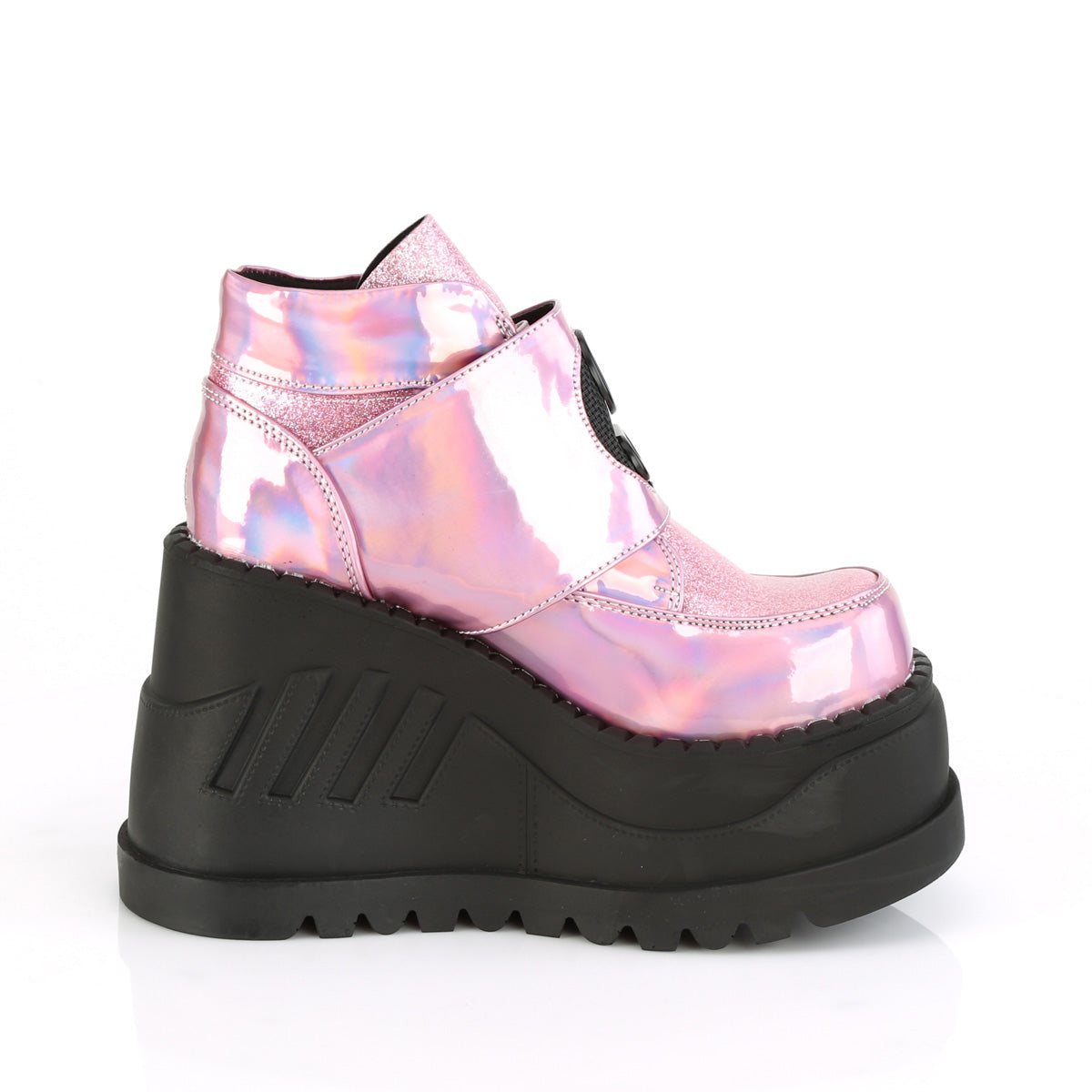 DemoniaCult Damenknöchelstiefel STOMP-15 Pink Hologramm-Glitter