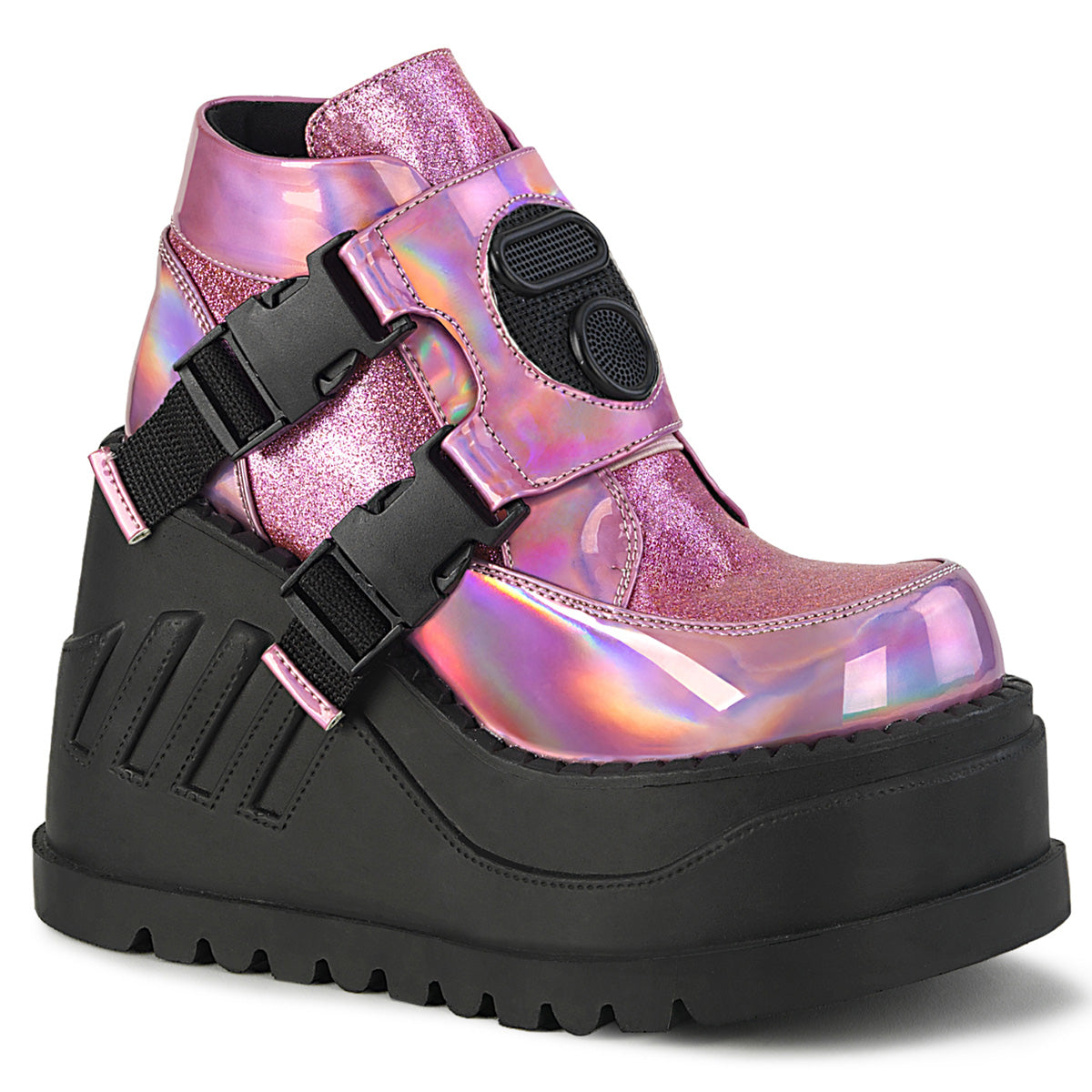 DemoniaCult Damenknöchelstiefel STOMP-15 Pink Hologramm-Glitter