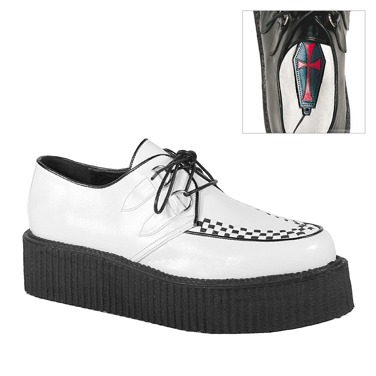 DemoniaCult Herren -Niederschuh V-CREEPER-502 wht veganes Leder