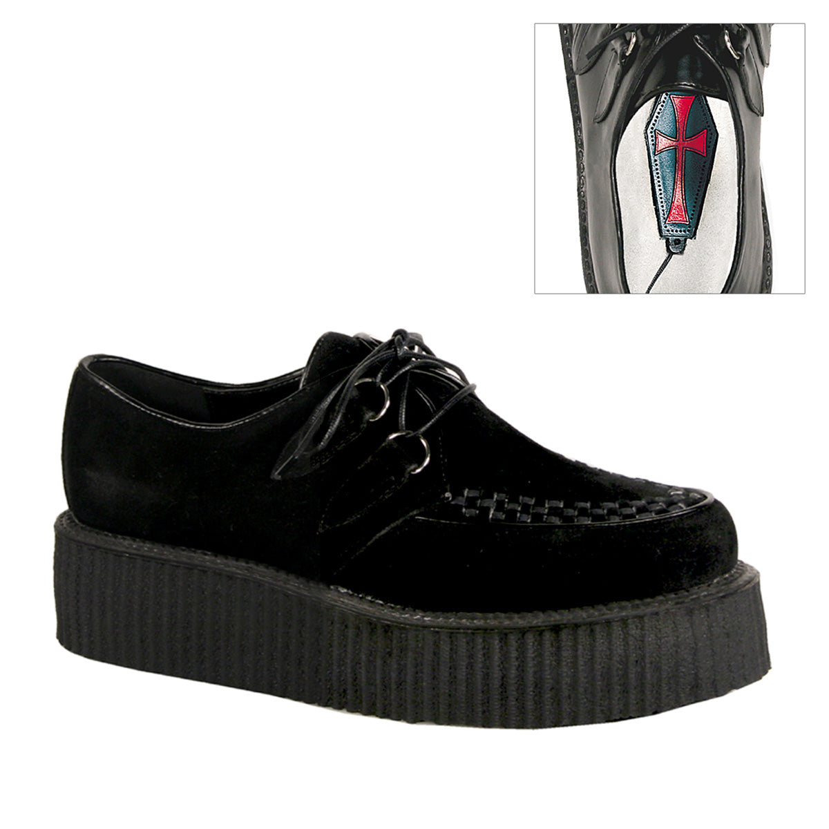 DemoniaCult Mens Low Shoe V-CREEPER-502S Blk Vegan Suede