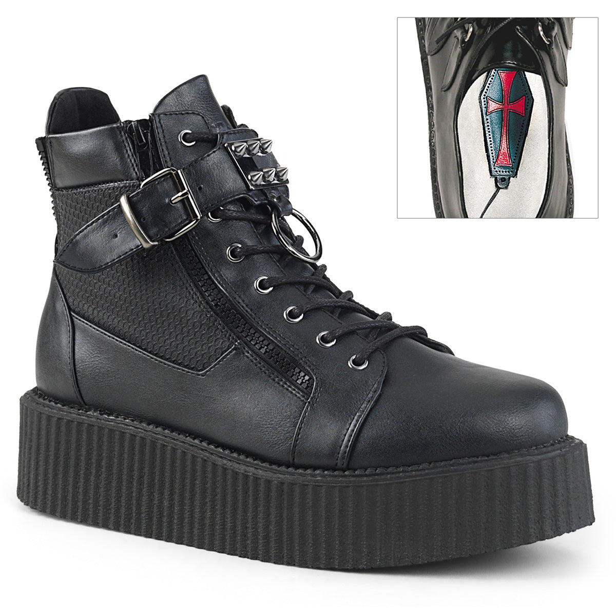 DemoniaCult Herren -Niederschuh V-CREEPER-566 BLK Vegan Leder