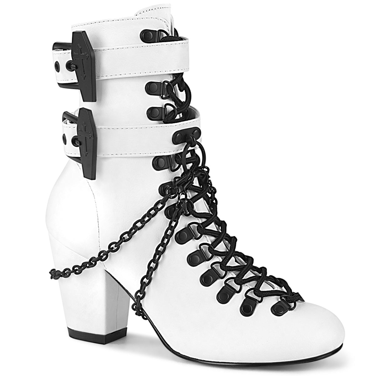 DemoniaCult Womens Ankle Boots VIVIKA-128 Wht Vegan Leather